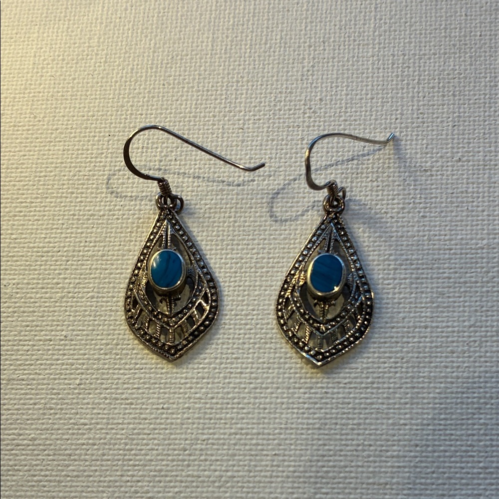 Elegant 925 Silver and Blue Teardrop Turquoise Earrings